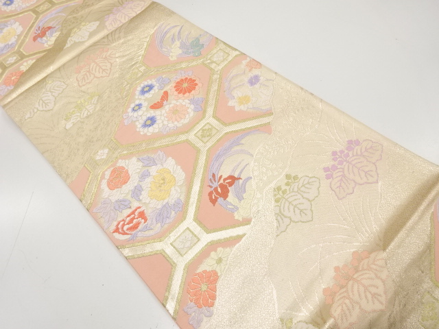 JAPANESE KIMONO / ANTIQUE FUKURO OBI / SILK / WOVEN FLORAL SHOKKO